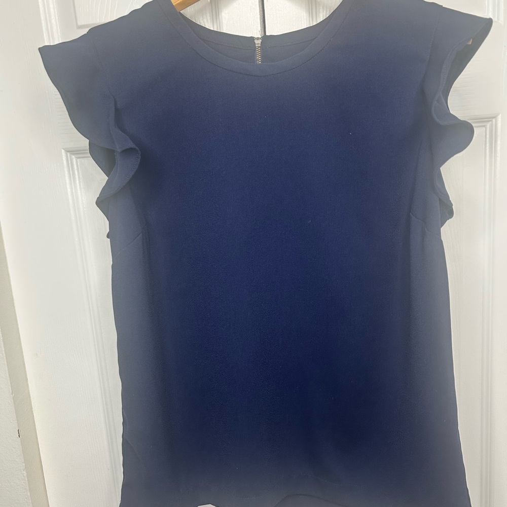 Crew size 10 Navy Blue Ruffle Sleeve Women's Top